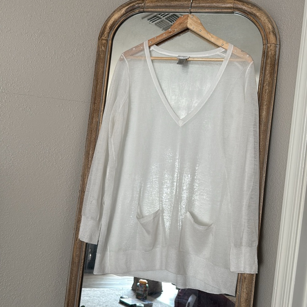 Chico's Sheer V-Neck Crewneck / Swim Cover - Picture 4 of 4